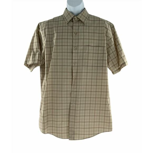 Van Heusen Windowpane Shirt Mens L Tall Short Sleeve Collared Button Up Preppy - Picture 1 of 4